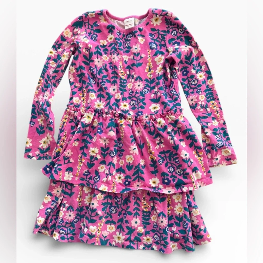 Hanna Andersson Tiered Ruffle Dress Girls Size 130 CM US‎ 8 Pink Floral Spring
